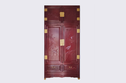 江海高端中式家居装修深红色纯实木衣柜